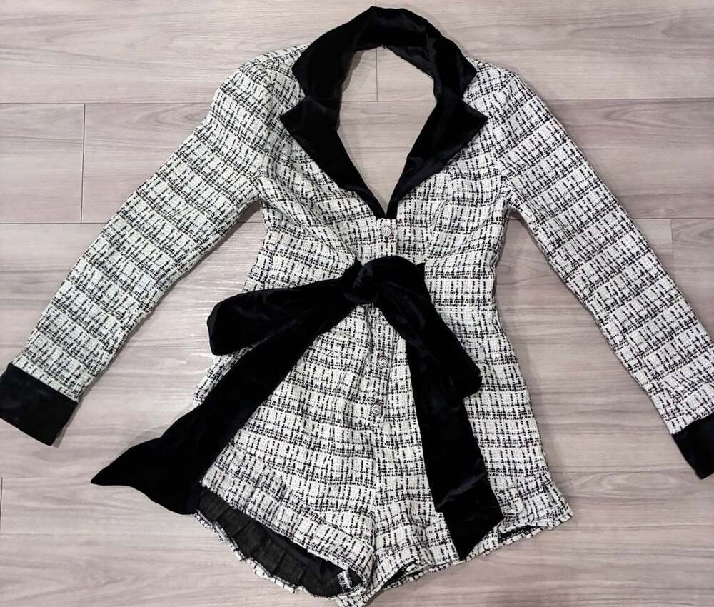 ASOS Luxe Black And White Tweed Blazer Romper Size 4